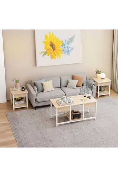 AGD Stackable 3-Piece Coffee Tables Set, Side Tables for Living Room & TV Stand, Open Storage/Brown
