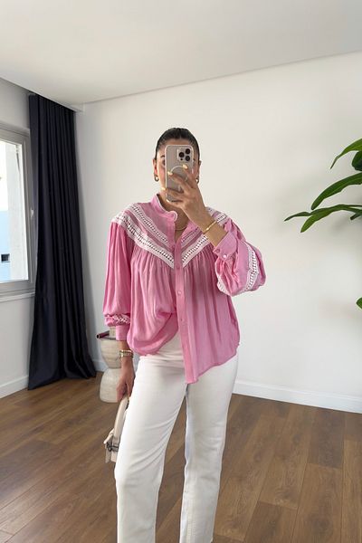 BİRCANÇİL Belinka Pink Lace Detailed Shirt