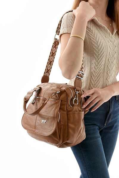 571 Collections Çanta Two-Function Faux Leather Shoulder, Hand Bag Coffee Color (Model: 571-13-17L)