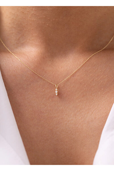 Zeyd Jewelry Üçlü Işık Damlası 14 Ayar Altın Kolye