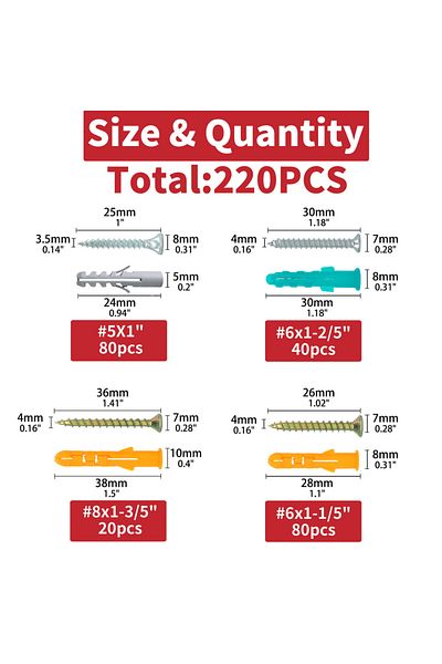 Choice 220pcs AIMUNOK 220pcs drywall anchors & screws kit. Includes wall plugs, comes with organizer box &
