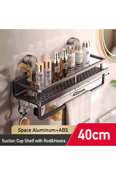 Choice رف حمام 40 سم مع قضيب شفط مع حامل مناشف وخطافات قابلة للإزالة مثبتة عل...