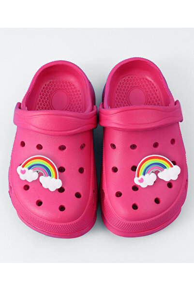 SAPS Rainbow Applique Back Strap Closure Clogs - Dark Pink