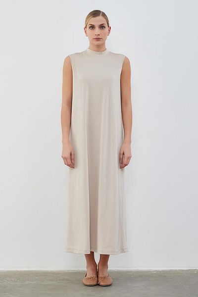 KB STUDIO Silk Knitted Sleeveless Dress Beige