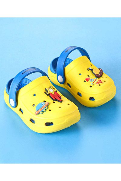 Cute Walk by Babyhug Clogs with Back Strap & UFO Applique - Yellow & Blue