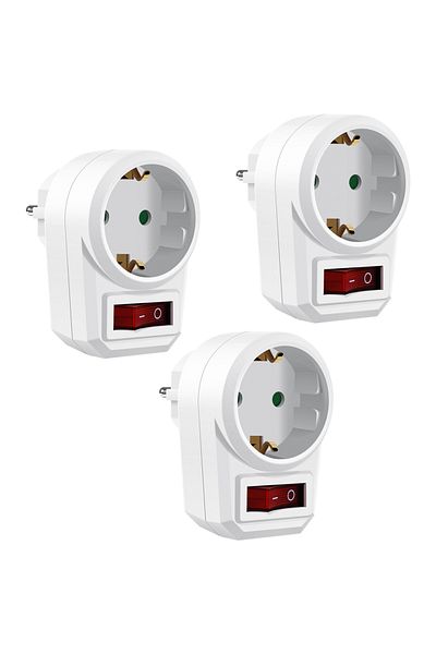 Choice 250V EU 1 WHITE A Set of 3 Sockets with Safety Contact, Socket Adapter, Middle Socket with Switch, S
