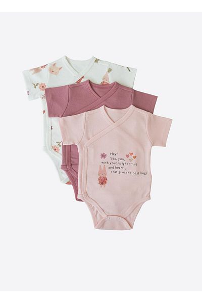 kitikate Organic Bunny 3-Piece Double Breasted Short Sleeve Body Pink