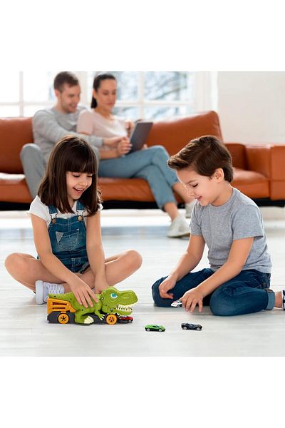 COOYA Dinosaur Car Swallowing Toy - Dinosaur truck and 2 die-cast cars, 3+ Years Baby Unisex