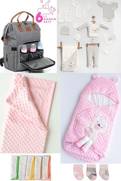 Pimadyo Set of 6 (Baby Care Backpack and Shoulder Bag, 10-Piece Hospital Release, Swaddle, Blanket, 3 Socks, 10 Wipes)