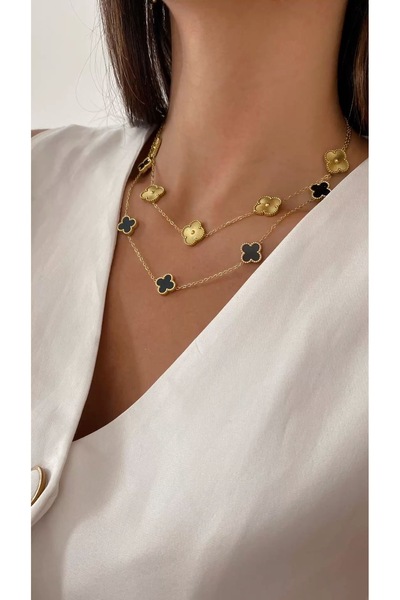 bs bellss accessory قلادة ذهبية سوداء بخمسة نجوم مزدوجة