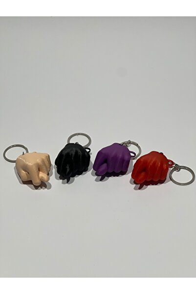 3Dklasiko 4’lü El Hareketi Anahtarlık Seti – Renkli Eğlenceli Figürler (Siyah...