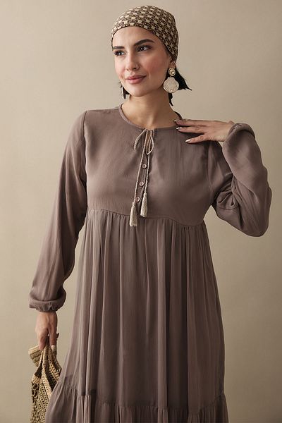InStyle Φόρεμα Yoryo Mink Chiffon με κορδόνια στο γιακά