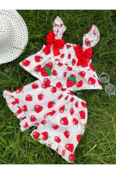 Portakal Bebek MEYVELİ KURDELE VE MEYVE APLİKE DETAYLI FIRFIRLI TAKIM