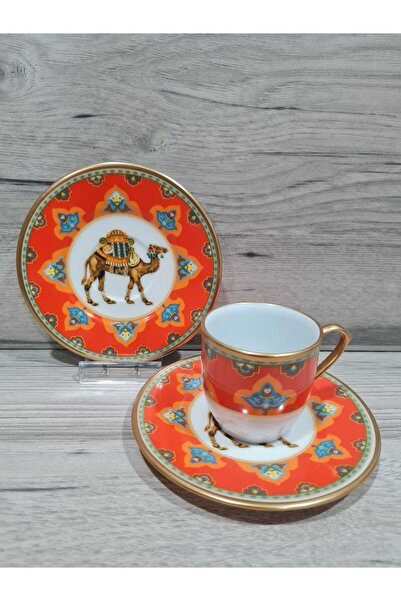 FERMATO 4 Piece Porcelain Turkish Coffee Cup Set for 2 People Camello Series