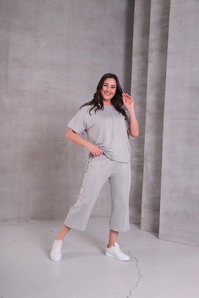 Ebsumu Set de trening pentru femei de mărime mare, confortabil, din țesătură Sho, gri Capri