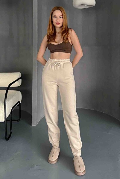 Cappmoda Eşf-09091 Cream Color Two Thread Raised Jogger Tracksuit