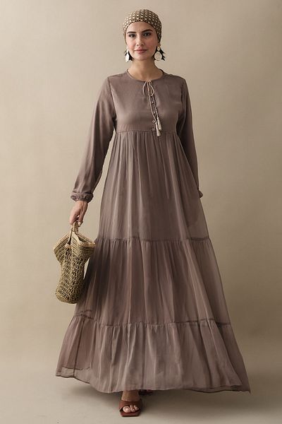 InStyle Φόρεμα Yoryo Mink Chiffon με κορδόνια στο γιακά
