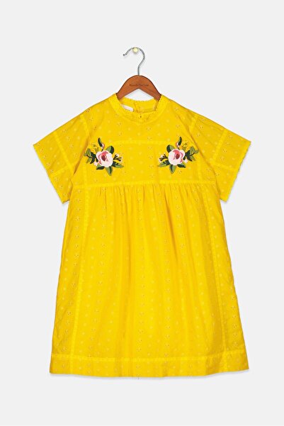 Gucci Kids Girl Embroidered Short Sleeve Dress, Yellow