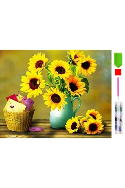 zola Diamond mosaic tapestry, sunflower in vase pattern, 30 x 30 cm