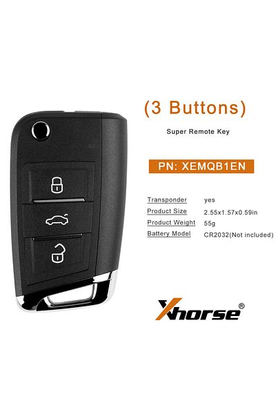 Xhorse 3 Buttons XEMQB1EN Super Remote Key MQB Style 3 Buttons Built-in Super Chip