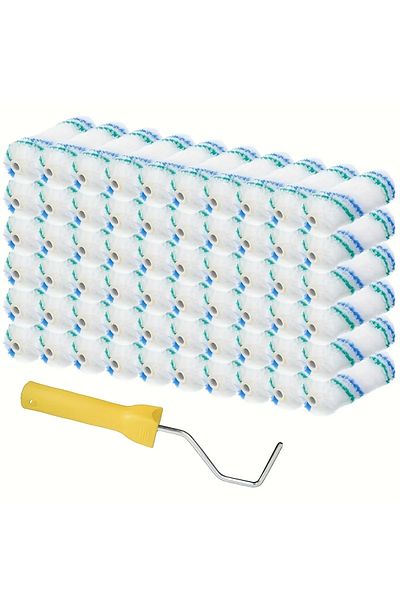Choice Paint brush 1pc Mini Paint Roller Covers Handle with 60 Roller Brushes 4-Inch Small Paint Rollers Re
