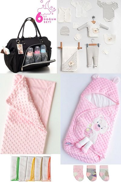 Pimadyo Set of 6 (Baby Care Backpack and Shoulder Bag, 10-Piece Hospital Release, Swaddle, Blanket, 3 Socks, 10 Wipes)