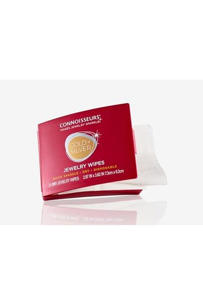 Connoisseurs مناديل تنظيف المجوهرات للذهب والفضة والأحجار الكريمة والمجوهرات العصرية - 25 منديلًا في موزع