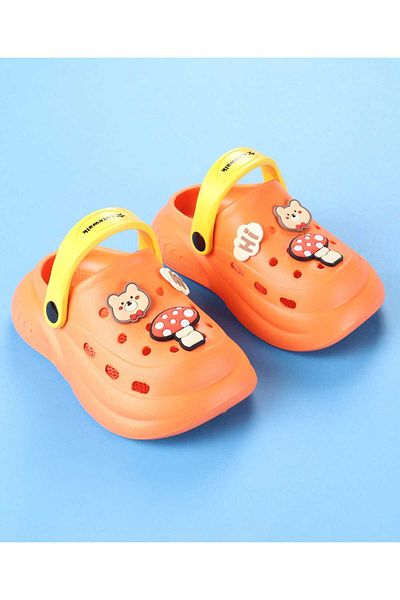 Cute Walk by Babyhug Back Strap Closure Clogs With Animal Applique - Orange