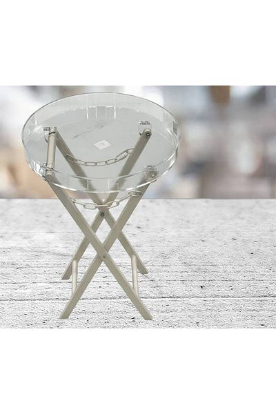 Al Saada Home Limited Quantity Acrylic Single Service Table - Beige 56 X 37 cm