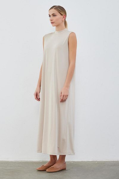 KB STUDIO Silk Knitted Sleeveless Dress Beige