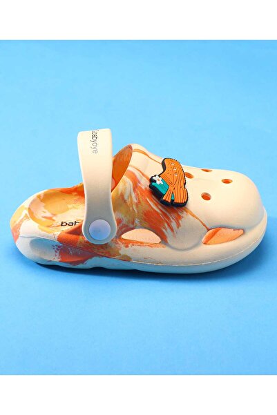 Babyoye Slip On Clogs With Back Strap Marble Print & Applique - Orange