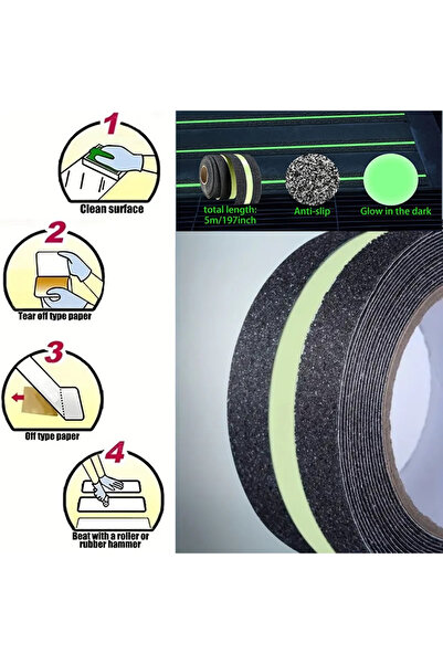 BantMarketim Fosforlu Kaydırmaz Bant 50mm x 5mt Yeşil Fosforlu Merdiven Bandı...