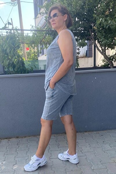 Mia Butik Plus Size Gray Silver Shorts Set