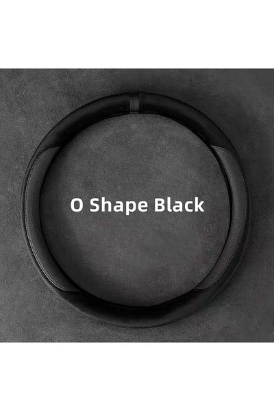 Choice O Shape Black Suede Cover for All Seasons Auto Steering Wheel Cover Ultra-thin Non-slip D-shaped Rou