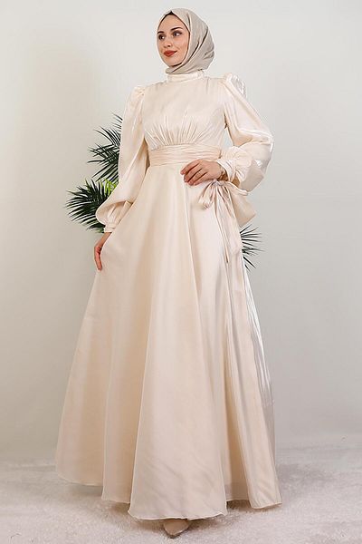 GİYZAMİLA Magnolia Organza Evening Dress Cream