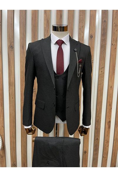 BYBEYEMS GİYİM L Royal Anthracite Vest Suit