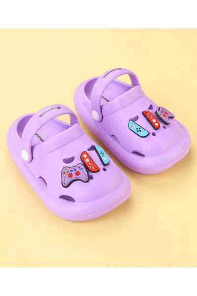 Cute Walk by Babyhug Clogs with Back Strap & Game Theme Applique - Purple