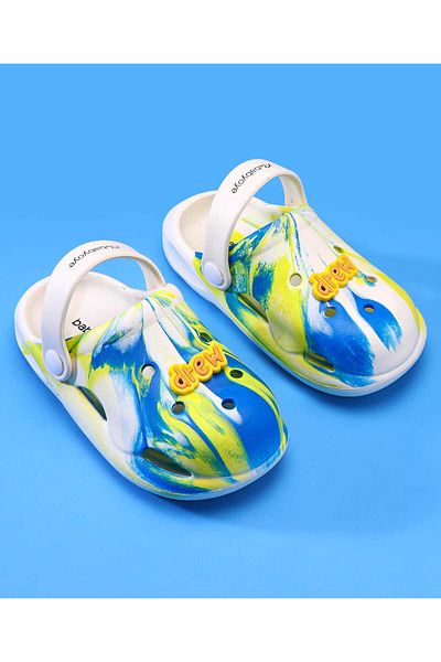 Babyoye Clogs with Back Strap Closure & Drew Applique - White & Blue