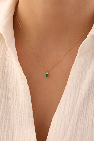 YAVUZ KUYUMCULUK 14 Ayar Altın Yeşil Tektaş Kolye