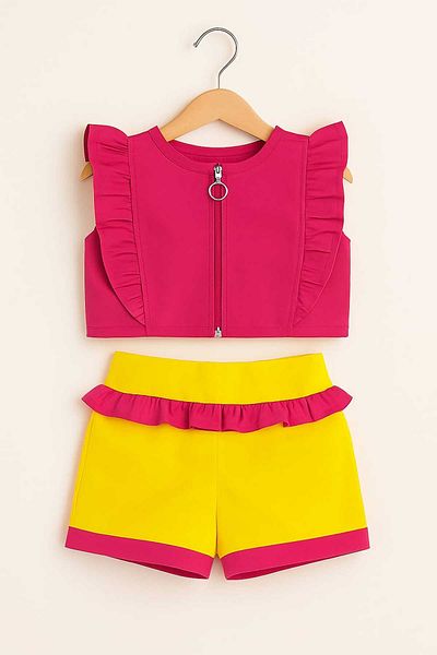 My Kids Wear Girl's Zipper and Ruffle Detailed Bottom Top Set 9-12 Years 11923