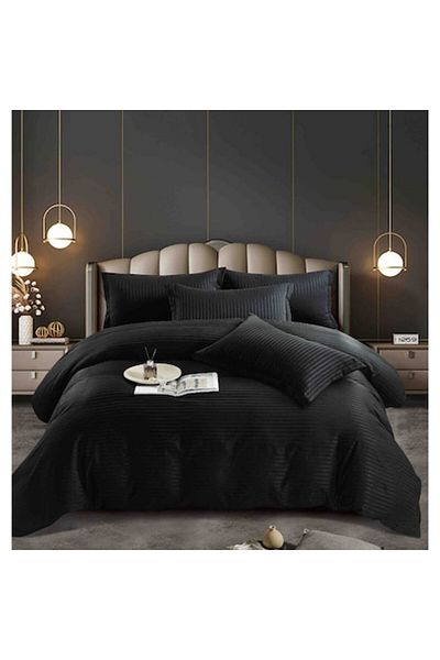 JOJO HOME Elastic Double Bed Sheet, Damasc Deluxe Premium, 6 Pieces, Horeca – Black