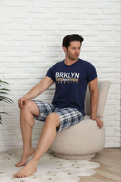 FENZO Men's Cotton Printed Bottom Top Checkered Short Sleeve Shorts Pajamas Set