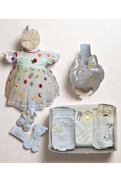 Botez Florentina complete set - ivory with attached flowers