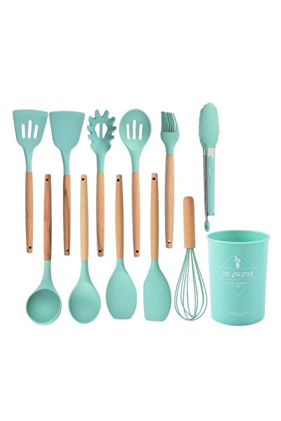 OEM Set ustensile de bucatarie, 12 piese, silicon non-adeziv, rezistent la caldura, verde