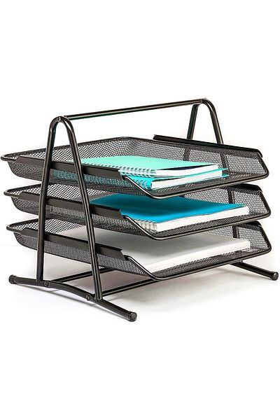 PROCART Stackable document holder, 3 metal mesh trays, 30x28x26 cm