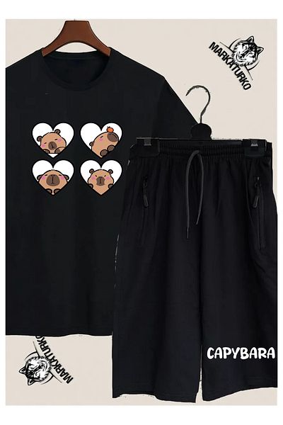 MarkaTurko Capybara Design Printed Tshirt-Shorts Combination 980-61Ş