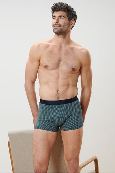 Tchibo Men 4 Pieces Allover Print Boxer Briefs, Navy/Green