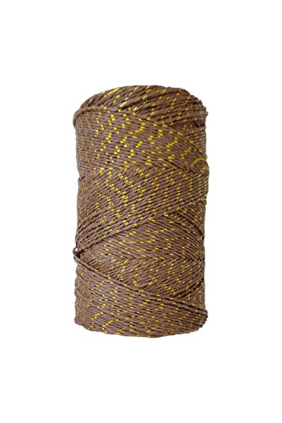 TıkTık AL Simli Kahverengi Kagıt ip Simli Kağıt İp Örgü İpi 200 Gr Hazır Sarı...