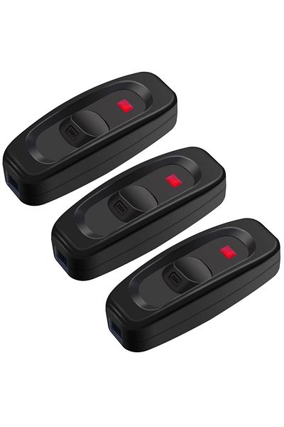 Choice 3PCs 3Pcs On/Off Button Inline Cord Switch for Table Lamp Desk Light Bed Lamp 10A 250V, Black Applia