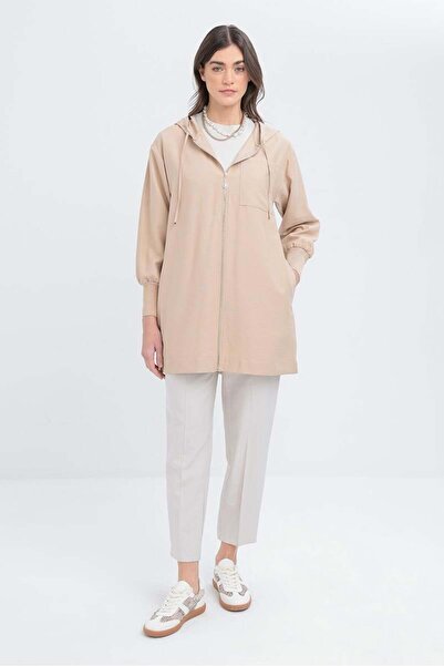 ALLDAY Μπεζ μπουφάν με κουκούλα με ριμπάνα στα μανίκια